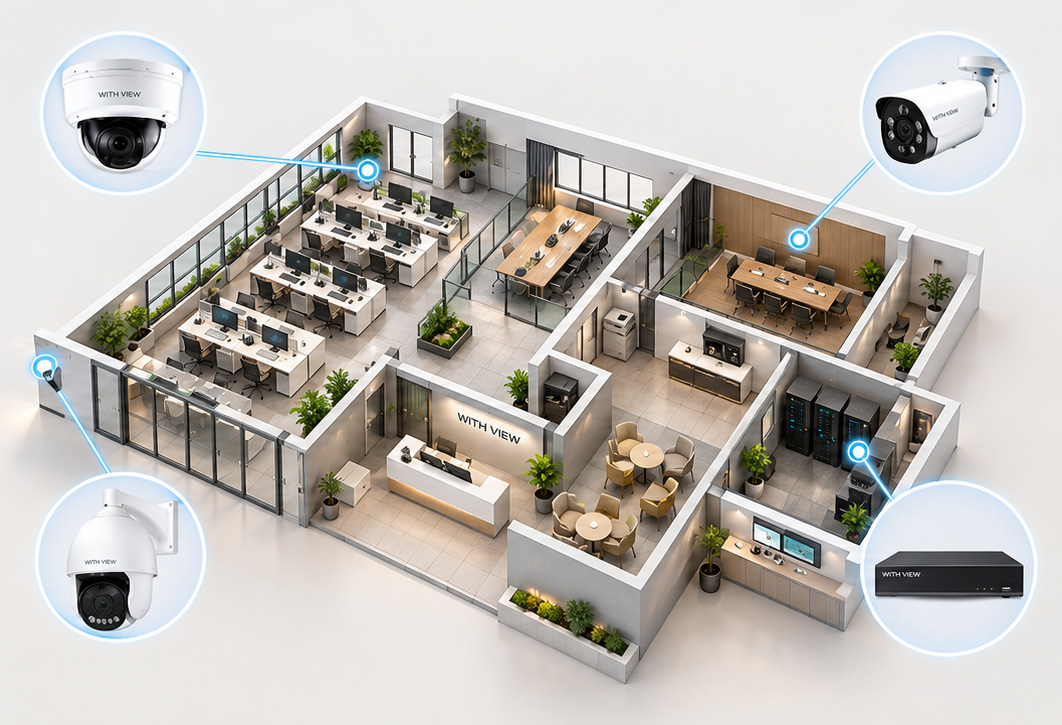 corporate-office-security-camera-floorplan 안전한 업무 환경 구축을 위한 500만 화소 기업용 CCTV 및 녹화기 추천 설치 위치 평면도