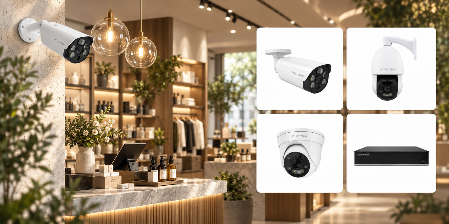 store-interior-cctv-lineup 상가 및 고급 매장의 안전을 책임지는 500만 화소 고화질 CCTV 카메라 및 녹화기 장비 세트